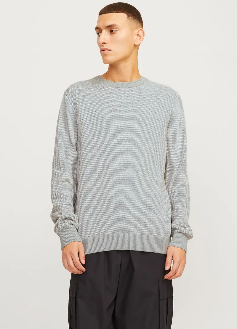 Maglione Girocollo A Nido D ape Uomo, Unisex, Grigio melange
