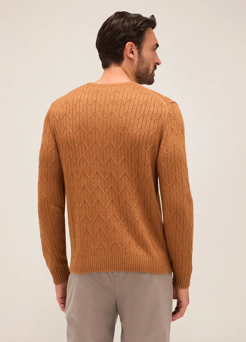 Maglione Girocollo A Trecce Uomo, Arancione scuro miniatura 2