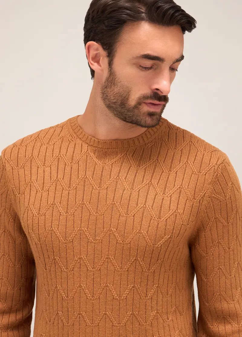 Maglione Girocollo A Trecce Uomo, Arancione scuro miniatura 3