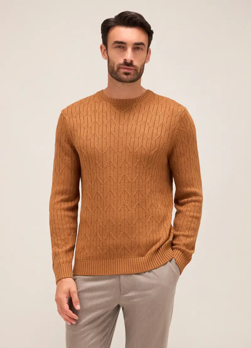 Maglione Girocollo A Trecce Uomo, Arancione scuro
