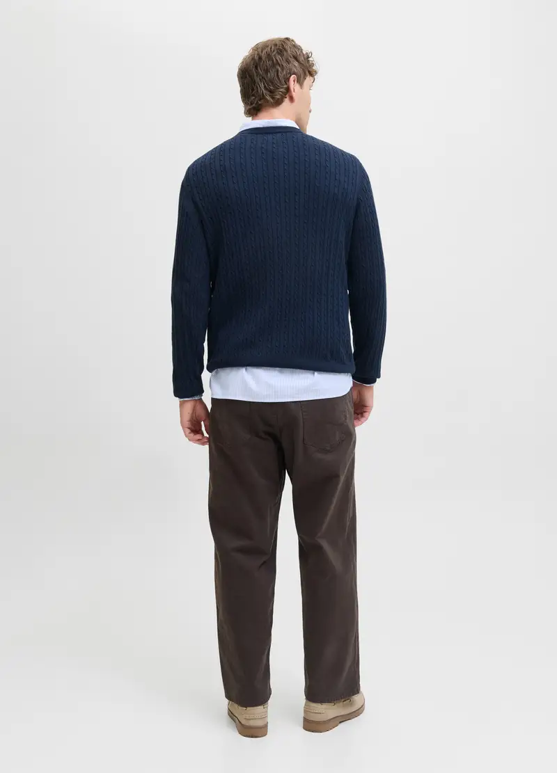 Maglione Girocollo A Trecce Uomo, Unisex, Blu navy miniatura 2