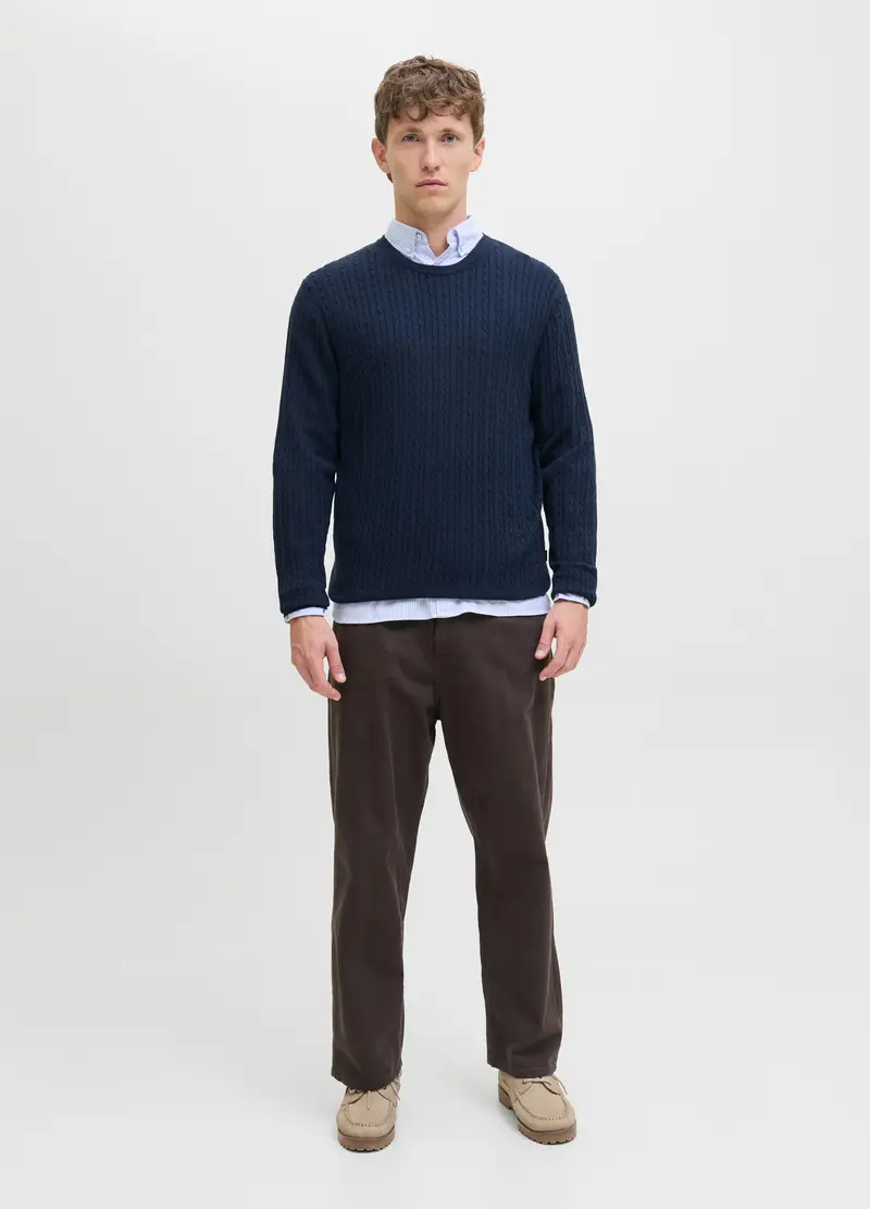 Maglione Girocollo A Trecce Uomo, Unisex, Blu navy miniatura 3