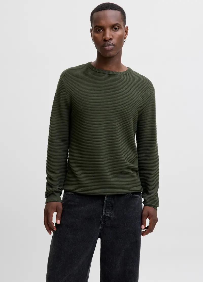 Maglione Girocollo Con Motivo In Rilievo Uomo, Unisex, Verde militare