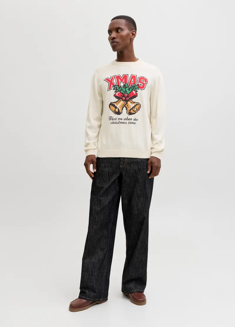Maglione Girocollo Di Natale Uomo, Unisex, Bianco avorio miniatura 3