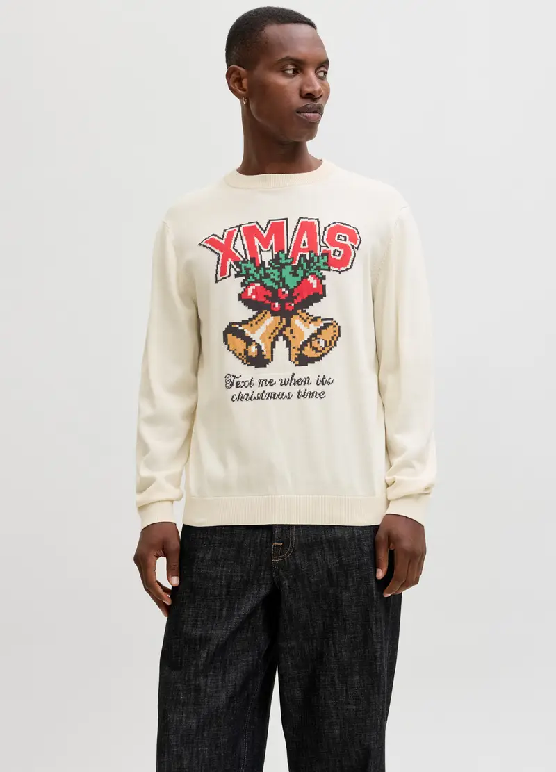 Maglione Girocollo Di Natale Uomo, Unisex, Bianco avorio