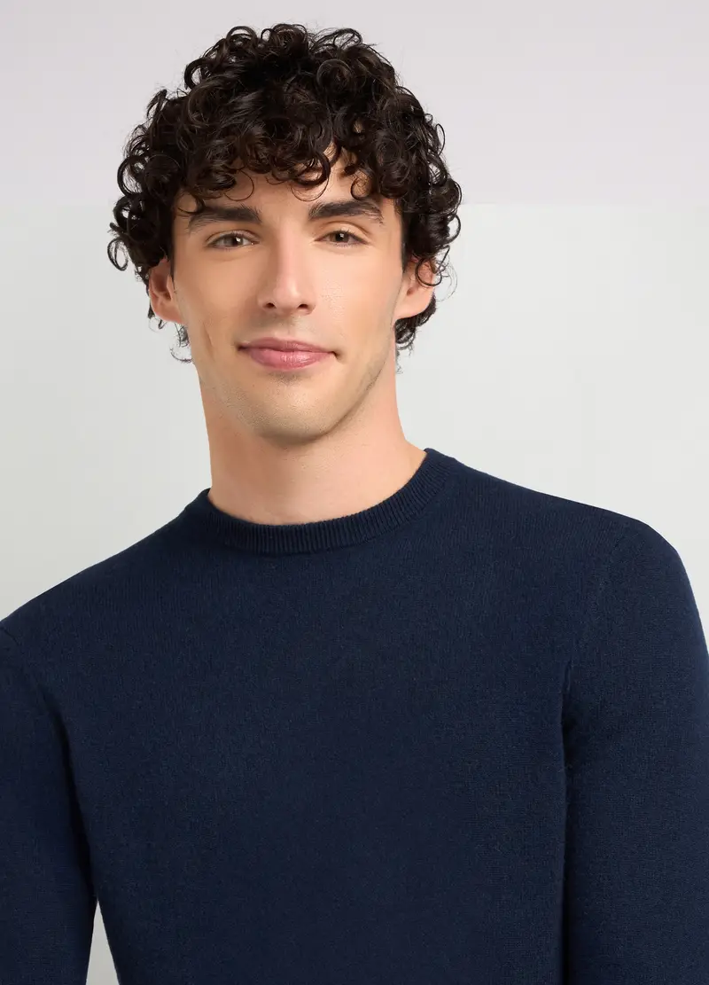Maglione Girocollo In Cashmere Uomo, Blu navy miniatura 3