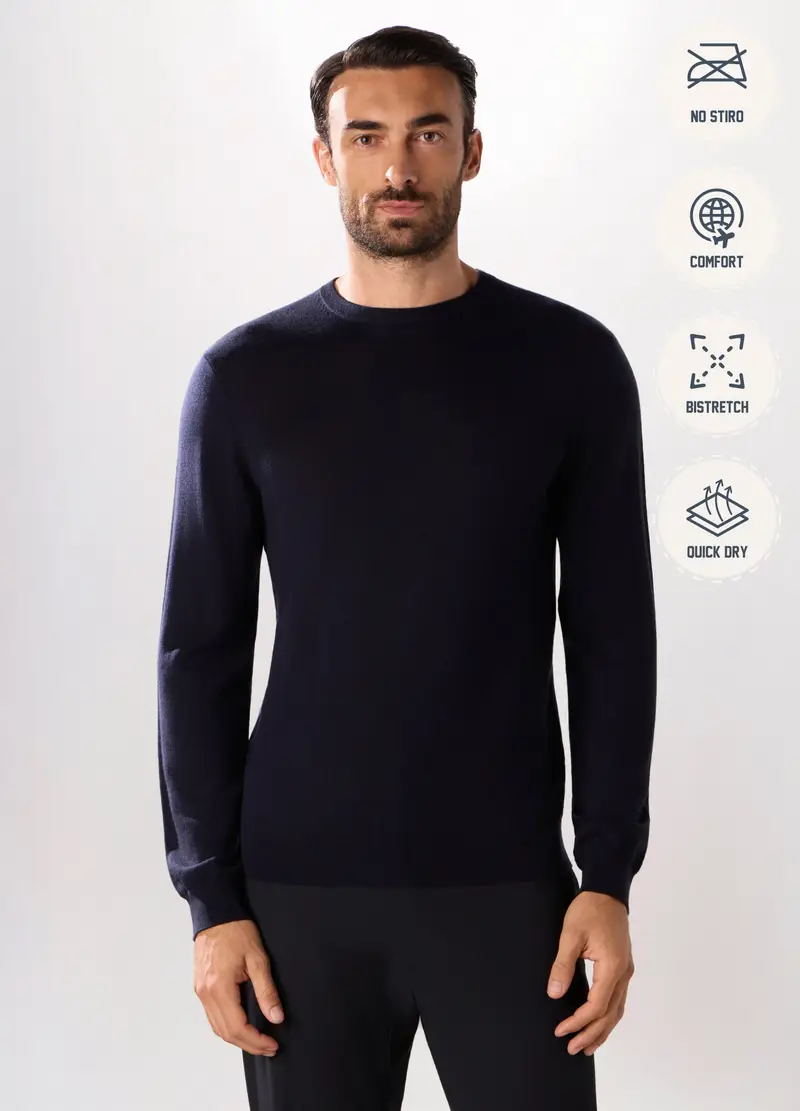 Maglione Girocollo In Lana Merino Uomo, Blu scuro miniatura 2
