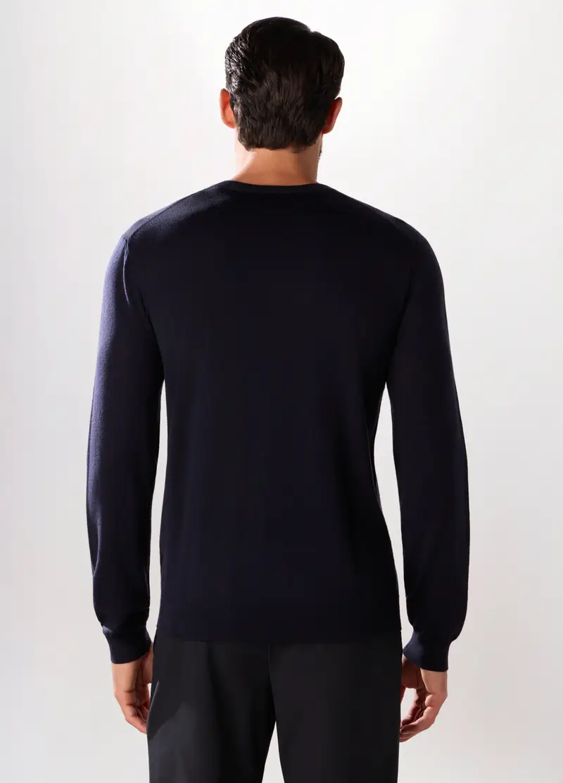 Maglione Girocollo In Lana Merino Uomo, Blu scuro miniatura 3
