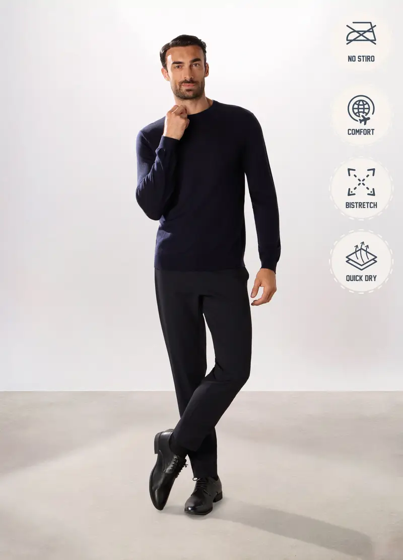 Maglione Girocollo In Lana Merino Uomo, Blu scuro