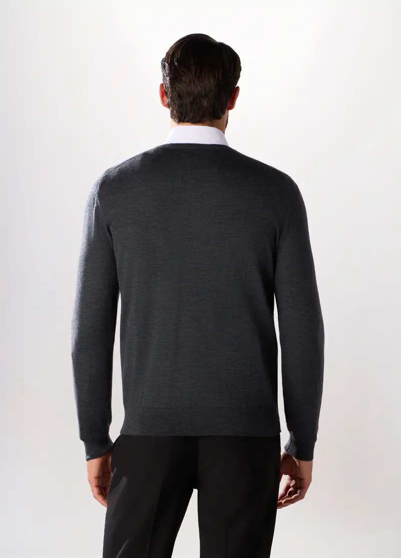 Maglione Girocollo In Lana Merino Uomo, Grigio scuro miniatura 2