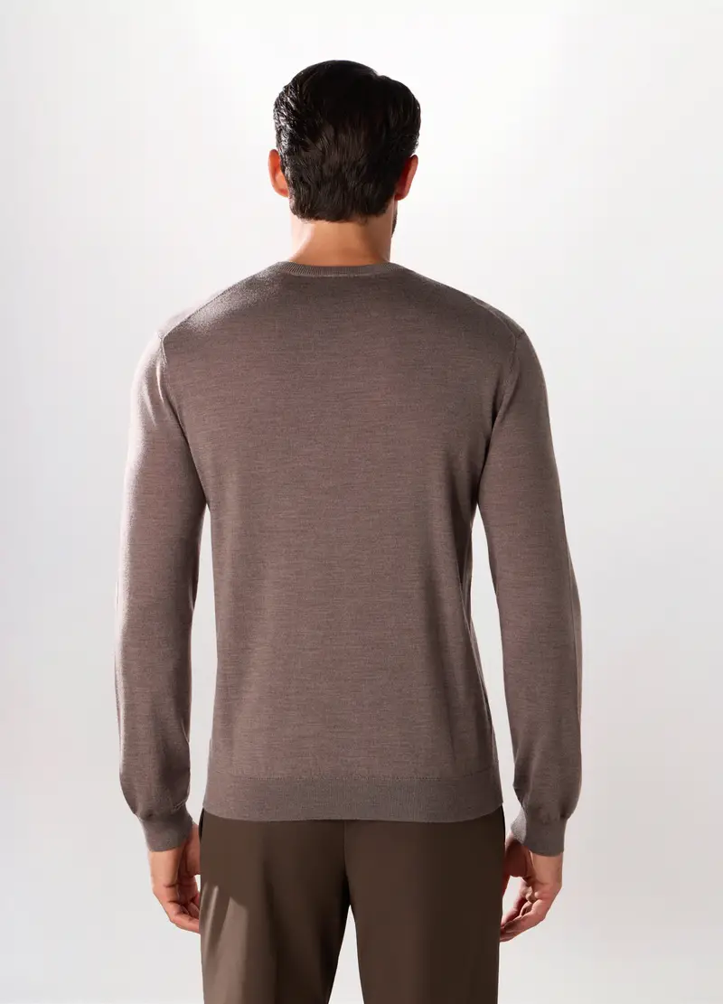 Maglione Girocollo In Lana Merino Uomo, Marrone ecru miniatura 3