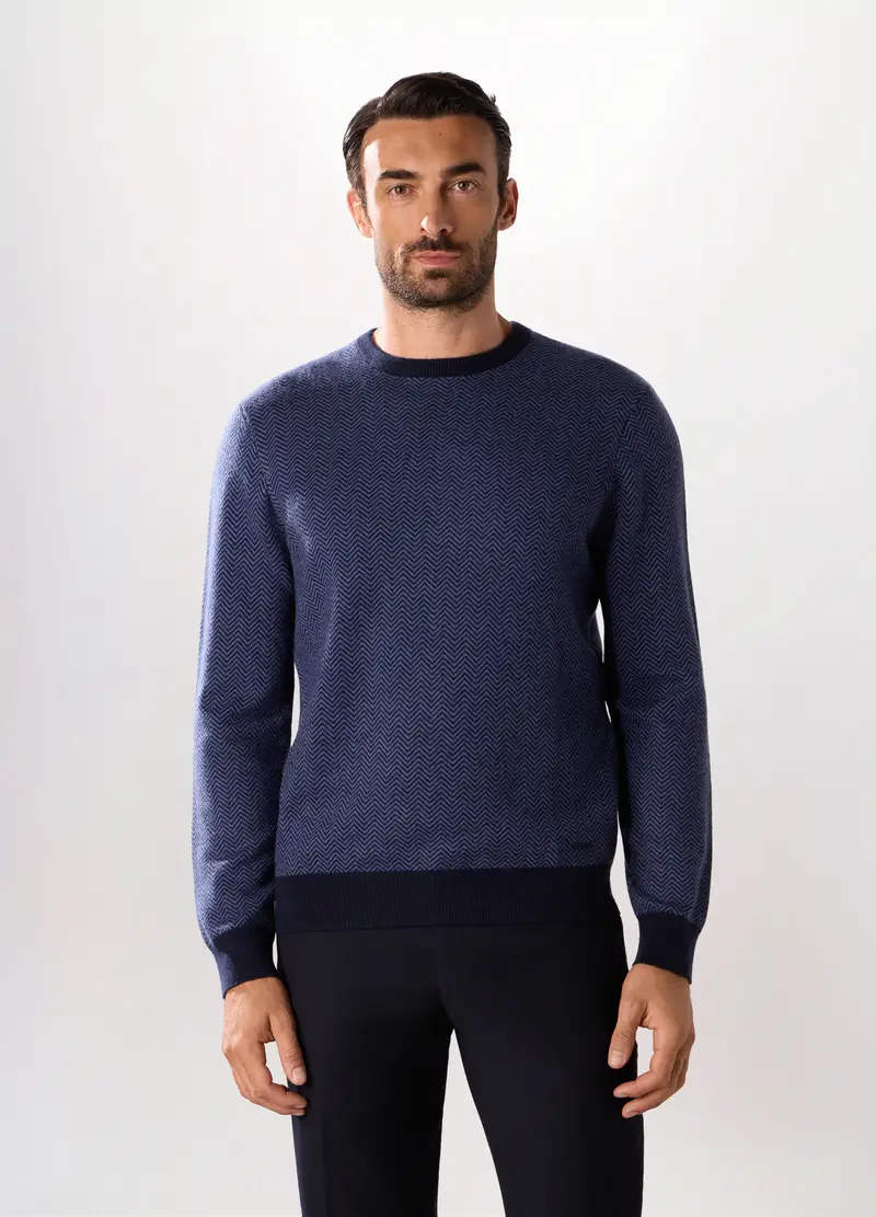 Upim, Maglione Girocollo In Misto Lana E Cashmere Chevron Uomo, Blu elettrico, Taglia: M