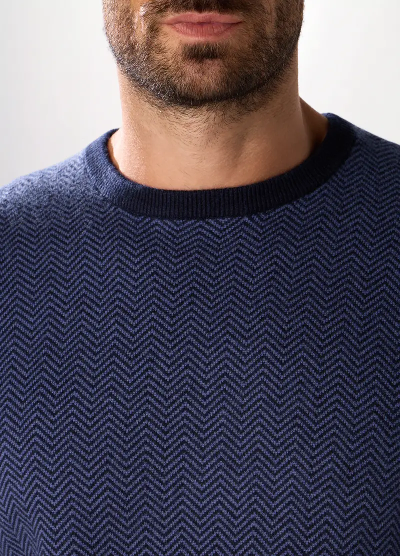 Upim, Maglione Girocollo In Misto Lana E Cashmere Chevron Uomo, Blu elettrico, Taglia: M miniatura 2