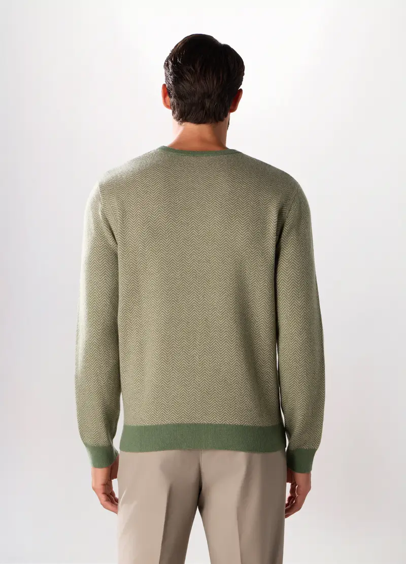 Maglione Girocollo In Misto Lana E Cashmere Chevron Uomo, Verde chiaro miniatura 2