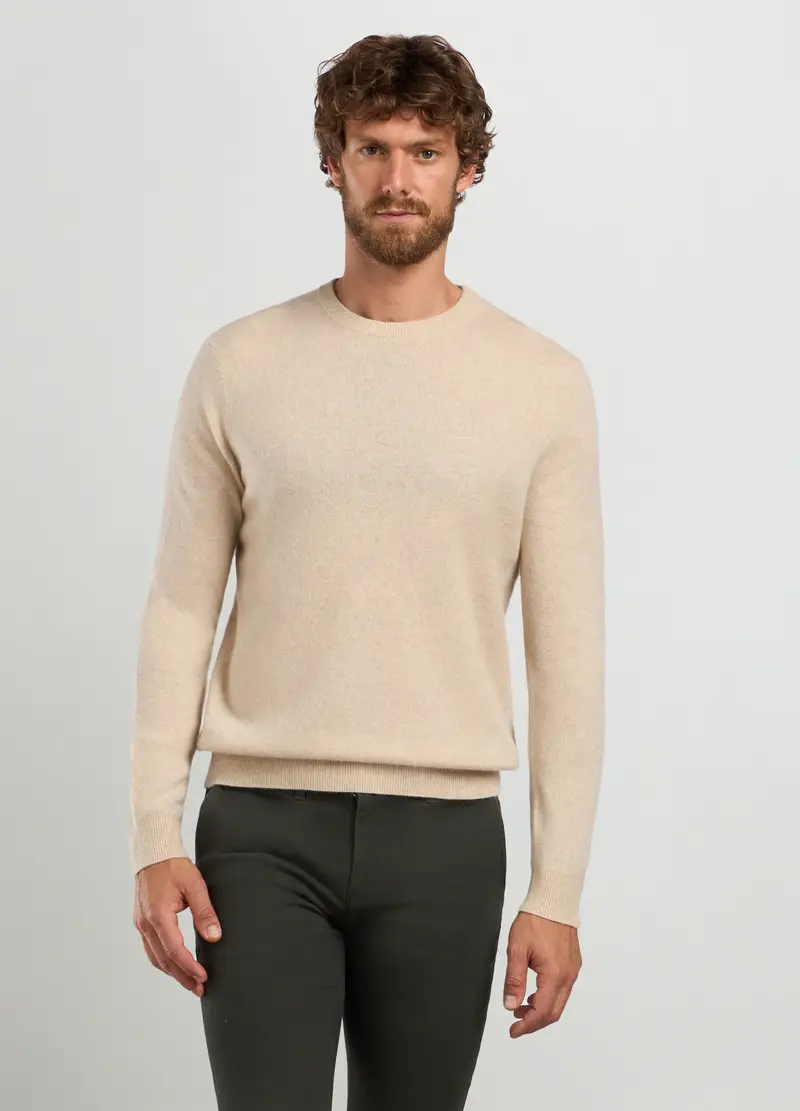 Maglione Girocollo In Puro Cashmere Uomo, Beige