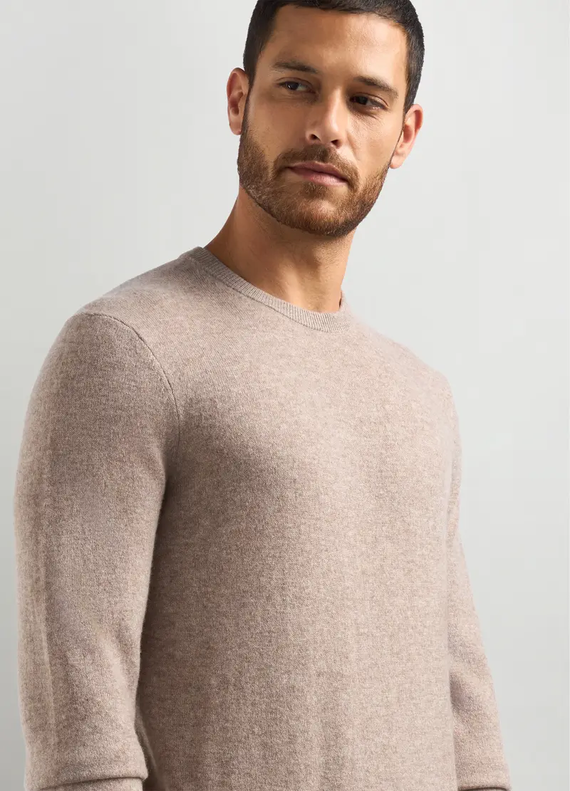Maglione Girocollo In Puro Cashmere Uomo, Beige chiaro miniatura 3