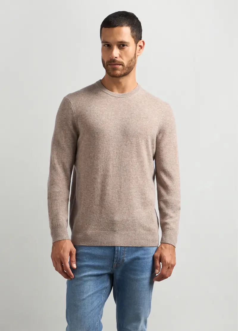 Maglione Girocollo In Puro Cashmere Uomo, Beige chiaro