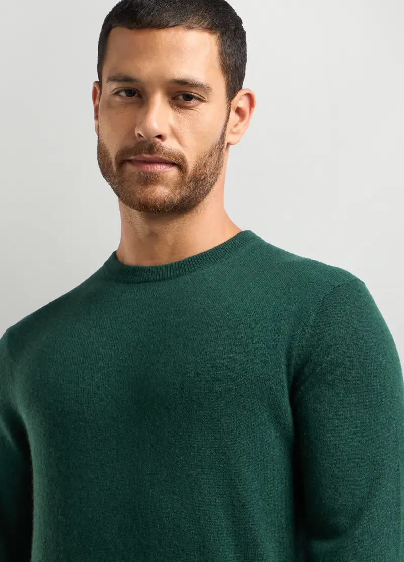 Maglione Girocollo In Puro Cashmere Uomo, Verde scuro miniatura 3