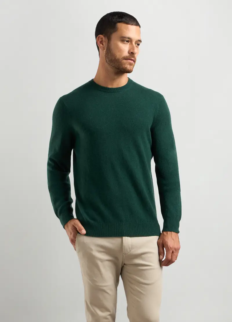 Maglione Girocollo In Puro Cashmere Uomo, Verde scuro