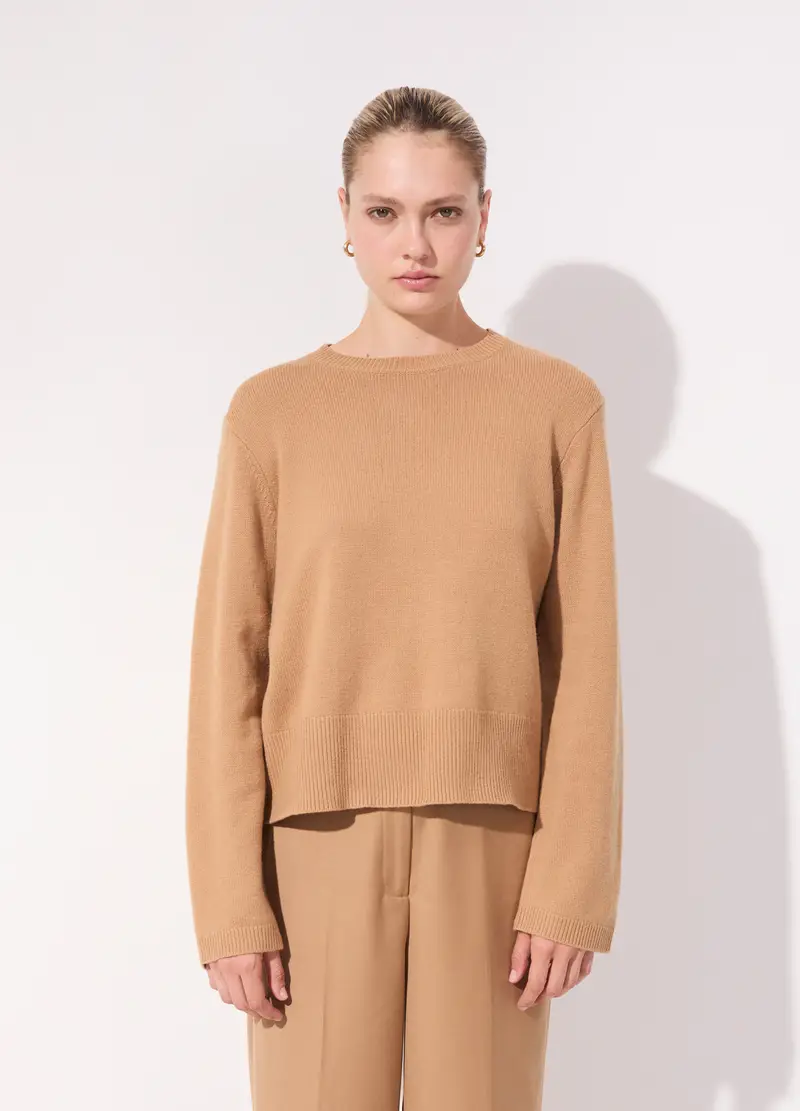 Maglione In Pura Lana A Girocollo Donna, Unisex, Beige scuro miniatura 2