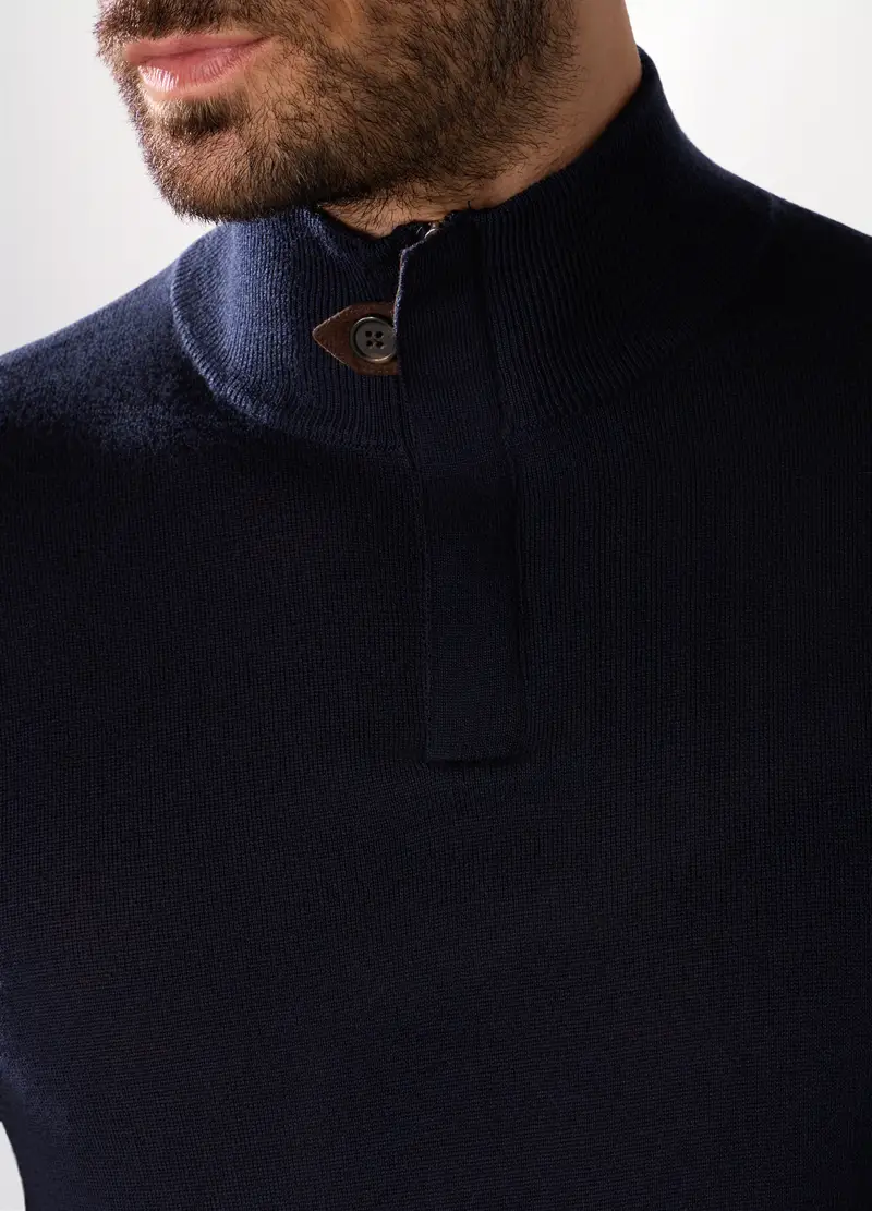 Maglione Lupetto In Lana Merino Uomo, Blu scuro miniatura 3