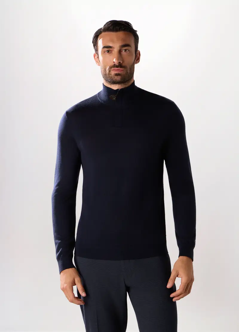 Maglione Lupetto In Lana Merino Uomo, Blu scuro