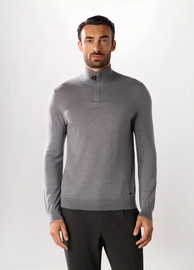 Maglione Lupetto In Lana Merino Uomo, Grigio melange