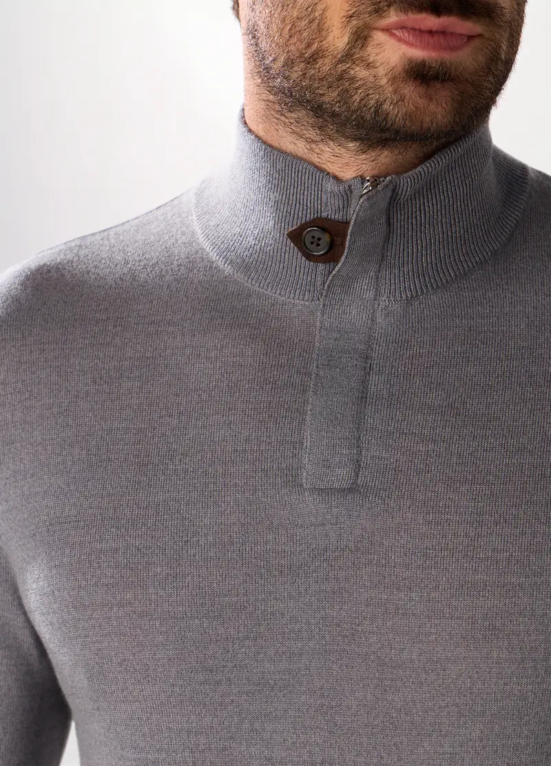 Maglione Lupetto In Lana Merino Uomo, Grigio melange miniatura 3