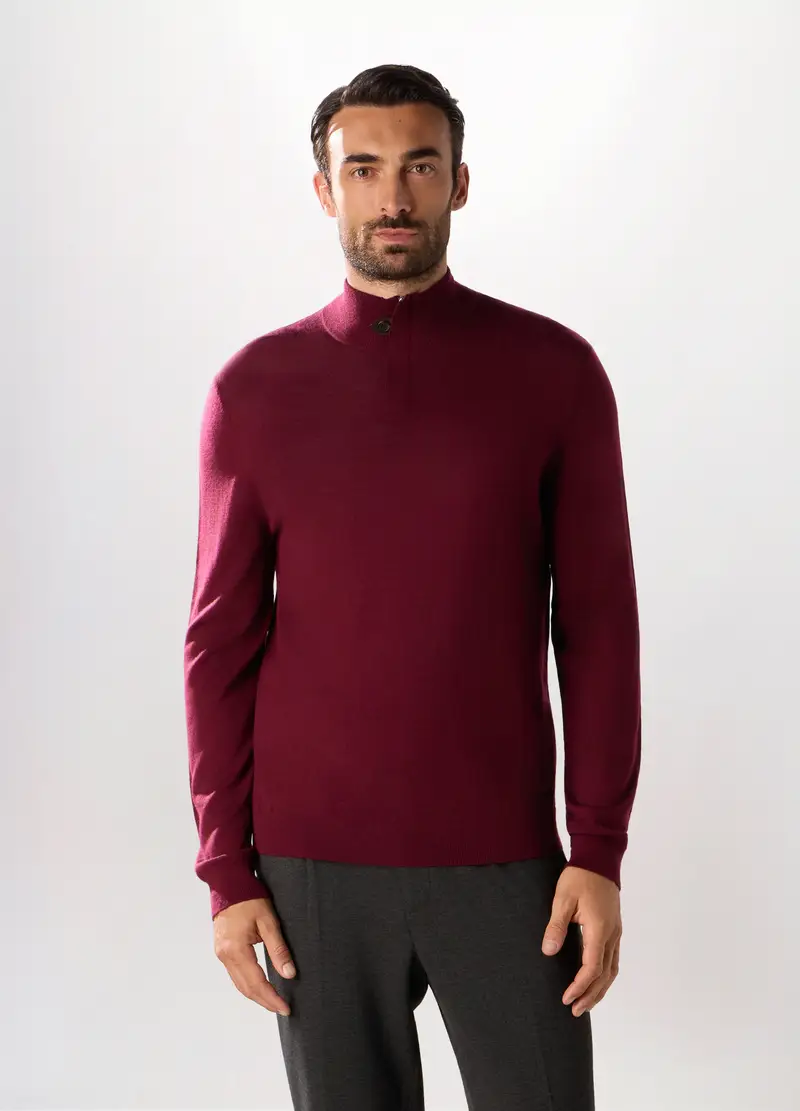 Maglione Lupetto In Lana Merino Uomo, Rosso bordeaux