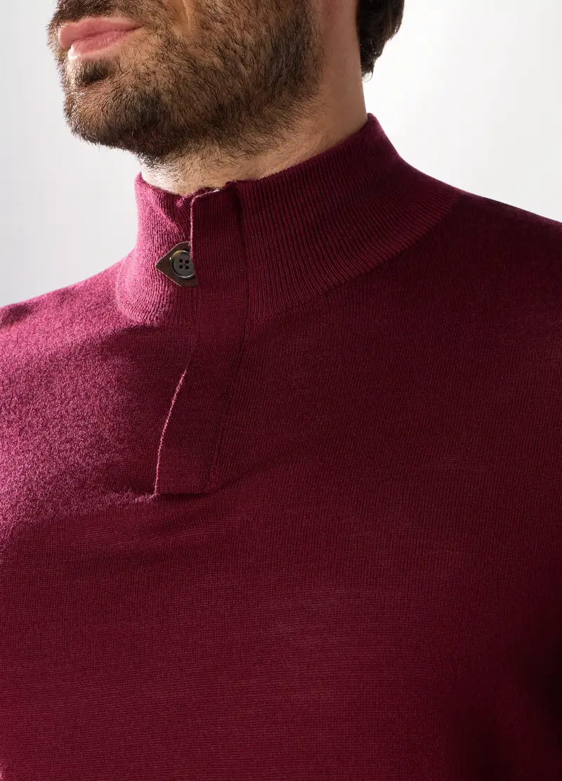 Maglione Lupetto In Lana Merino Uomo, Rosso bordeaux miniatura 3
