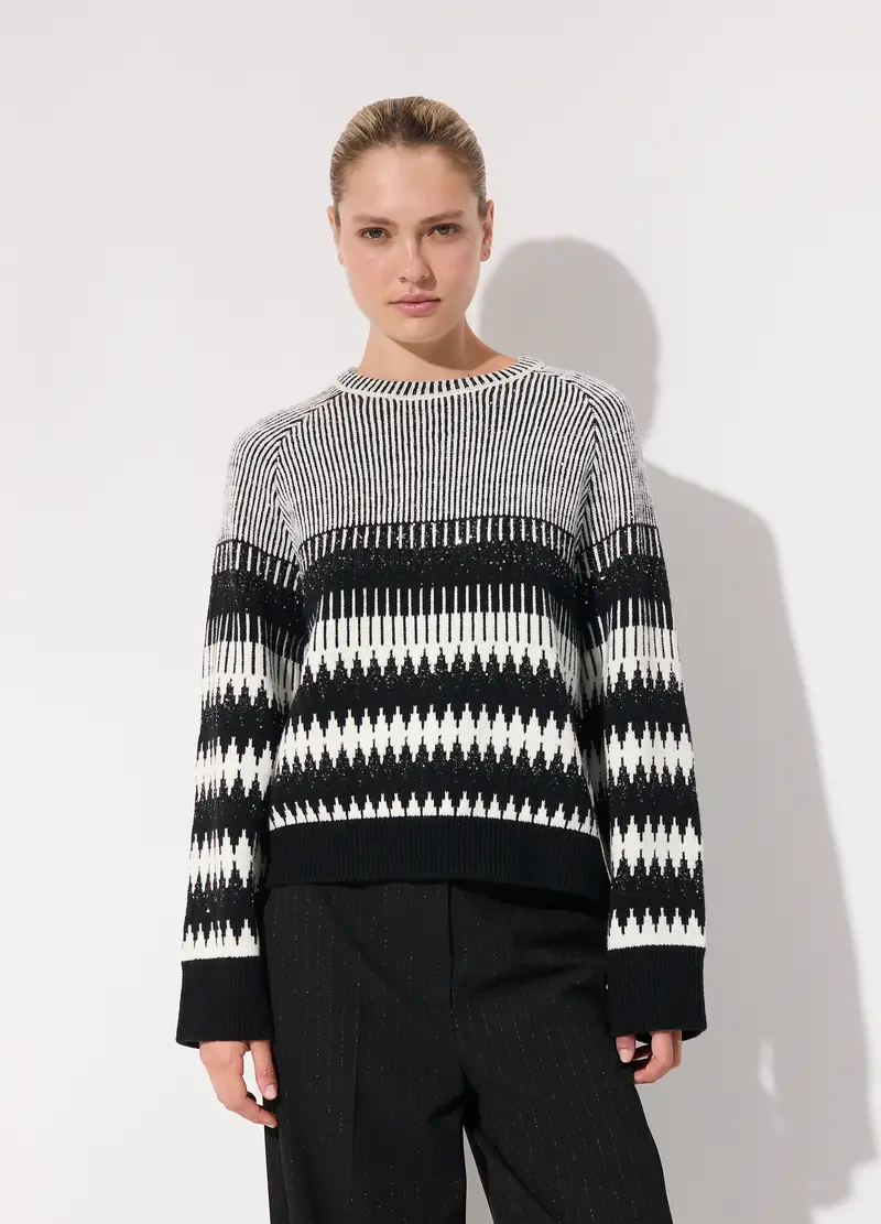 Maglione Misto Lana Con Paillettes Donna, Unisex, Bianco/Nero miniatura 2