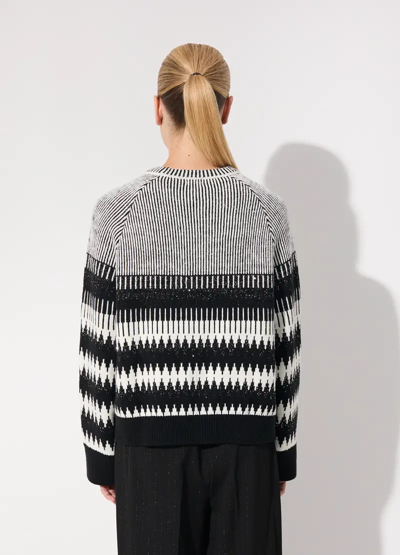 Maglione Misto Lana Con Paillettes Donna, Unisex, Bianco/Nero miniatura 3