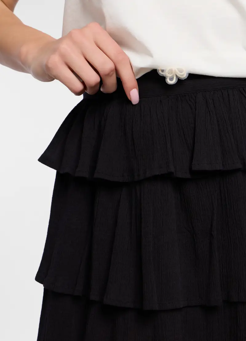 Minigonna A Balze In Puro Cotone Donna, Nero miniatura 3