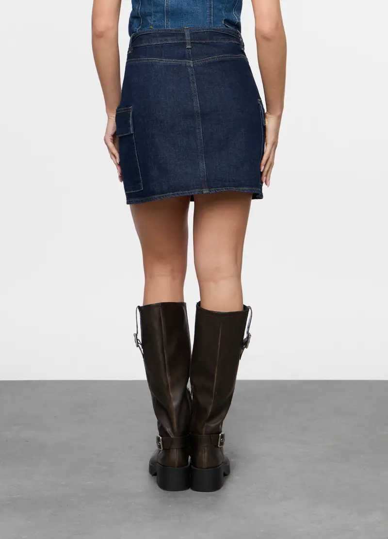 Minigonna In Denim Di Puro Cotone Donna, Blu denim miniatura 2
