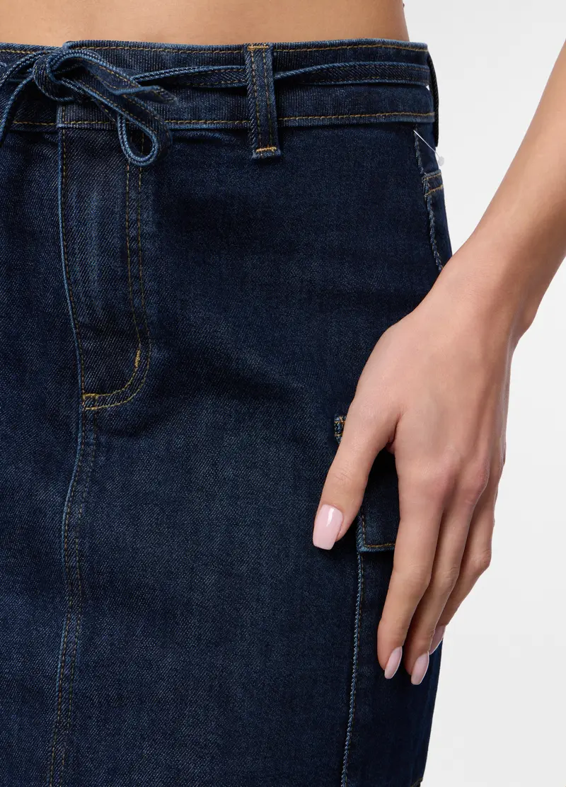 Minigonna In Denim Di Puro Cotone Donna, Blu denim miniatura 3