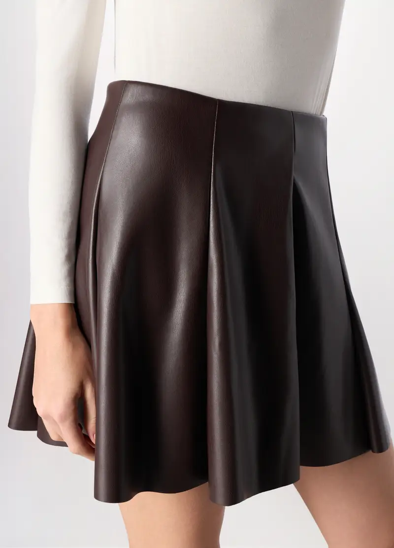 Minigonna In Eco Pelle Donna, Marrone cioccolato miniatura 3