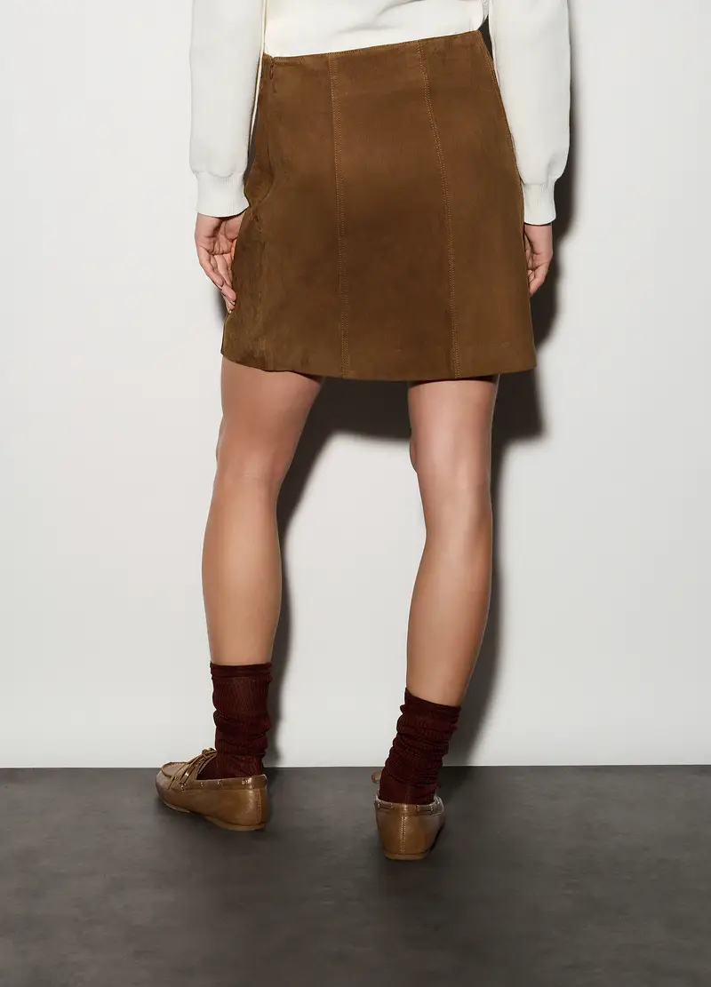 Minigonna In Vera Pelle Scamosciata Donna, Unisex, Marrone scuro miniatura 3