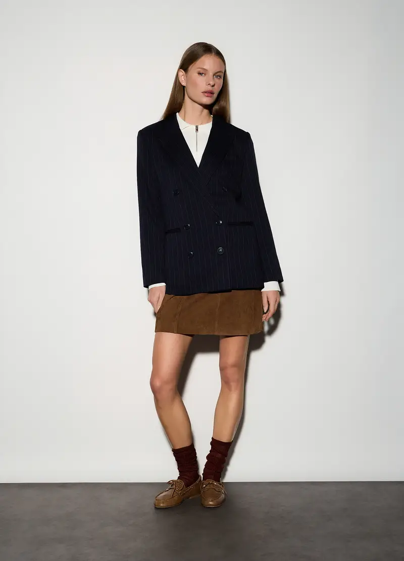 Minigonna In Vera Pelle Scamosciata Donna, Unisex, Marrone scuro