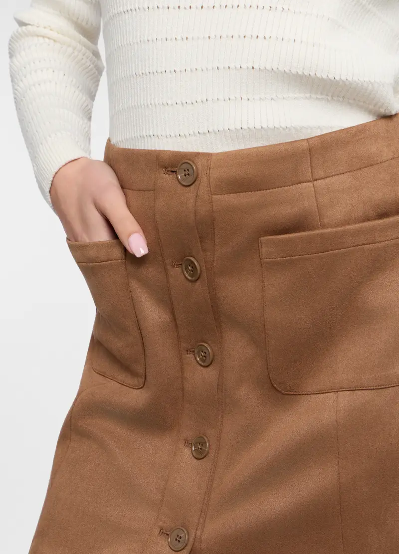 Minigonna Scamosciato Donna, Marrone chiaro miniatura 3