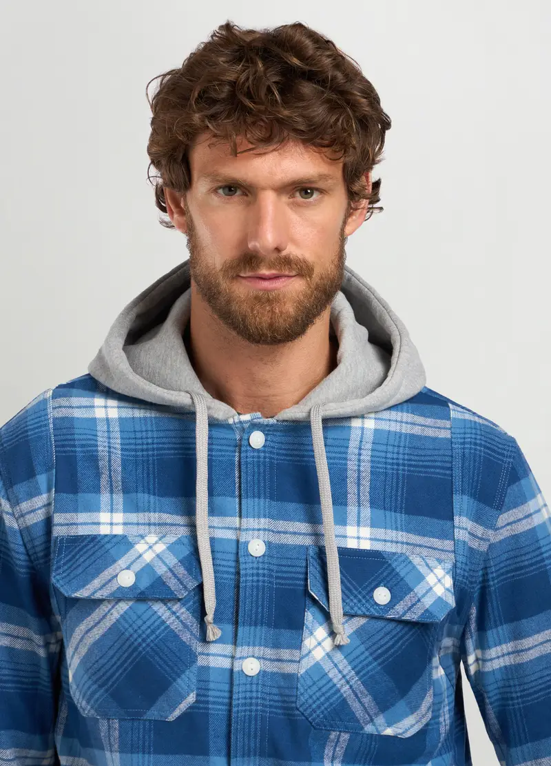 Overshirt I Flanella Con Cappuccio Uomo, Blu miniatura 3