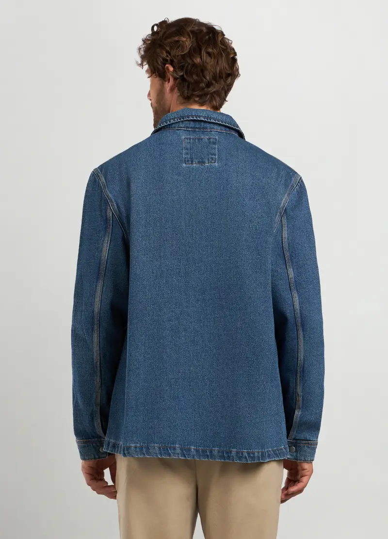 Overshirt In Denim Di Puro Cotone Uomo, Blu denim miniatura 2