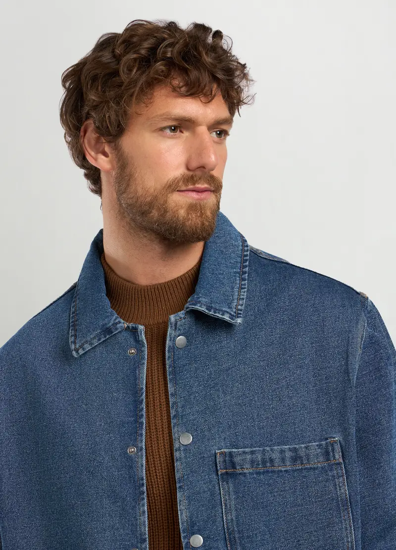 Overshirt In Denim Di Puro Cotone Uomo, Blu denim miniatura 3