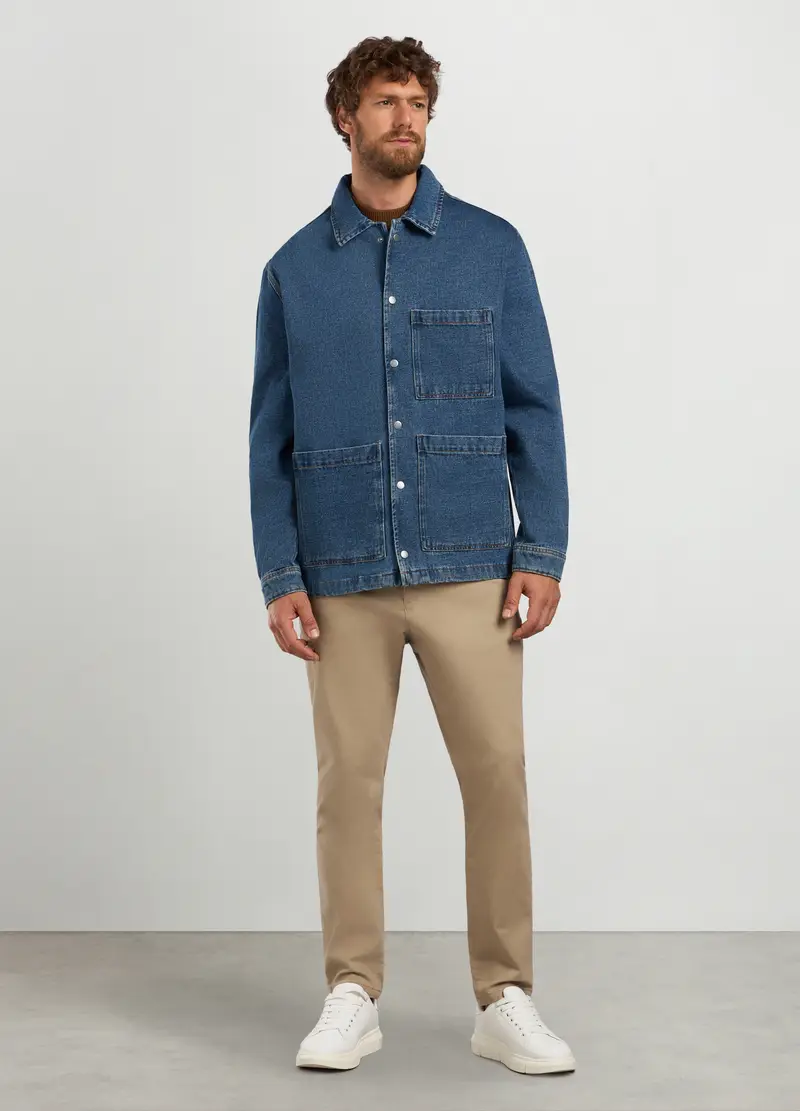 Overshirt In Denim Di Puro Cotone Uomo, Blu denim