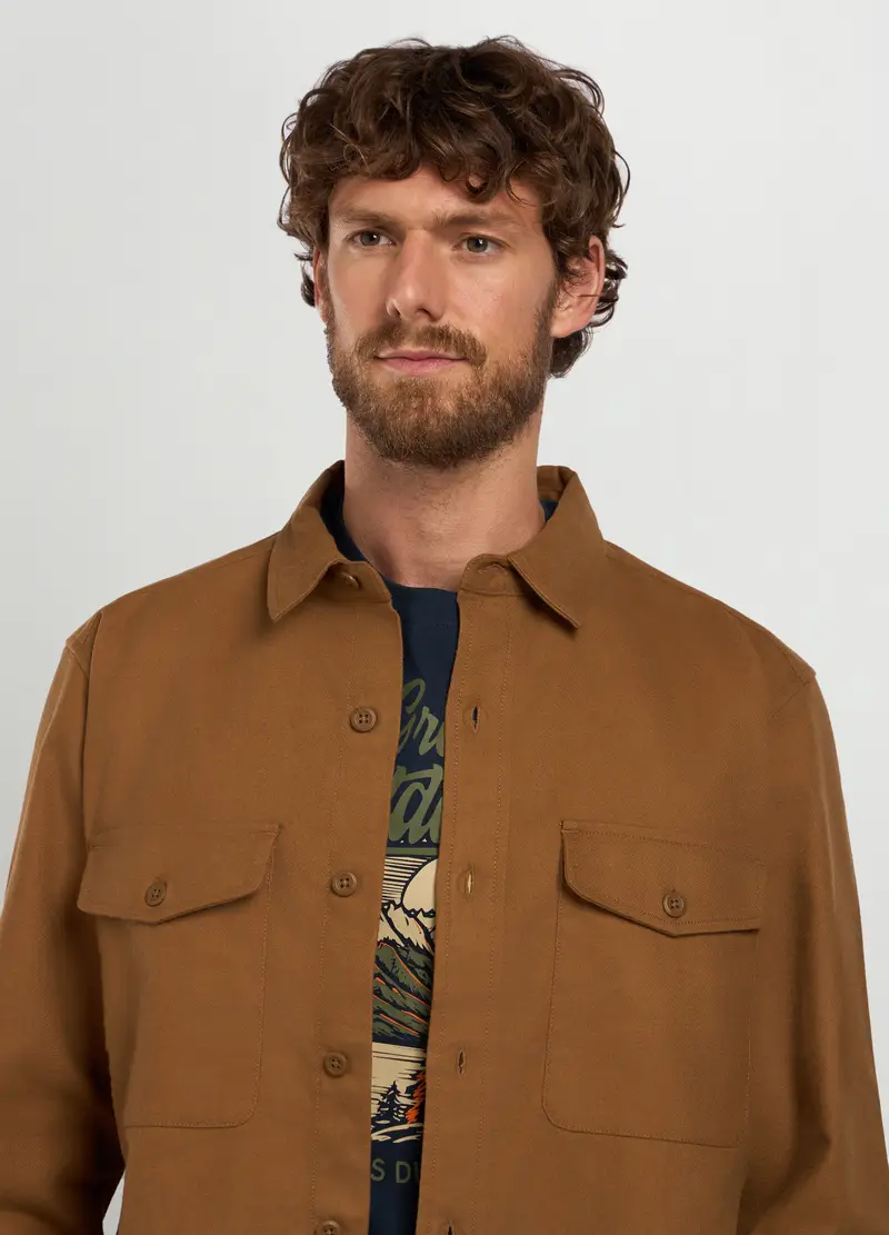 Overshirt In Flanella Uomo, Marrone antilope miniatura 3