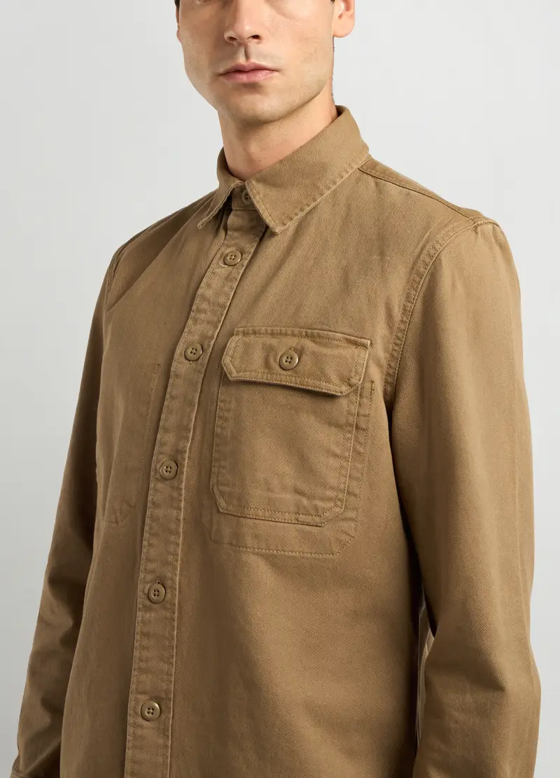 Overshirt In Twill Di Cotone Uomo, Marrone chiaro miniatura 3