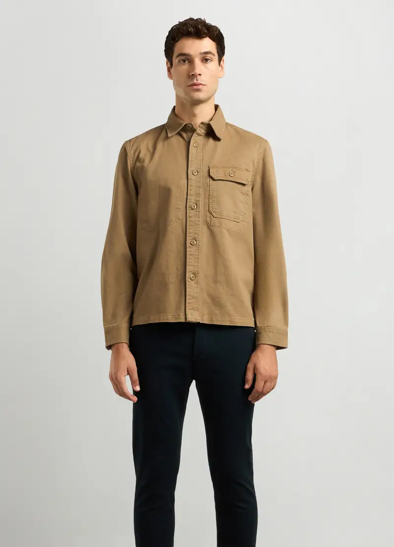 Overshirt In Twill Di Cotone Uomo, Marrone chiaro
