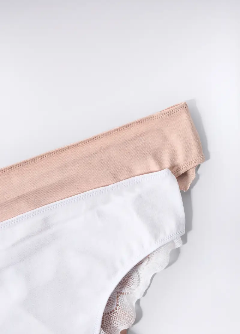 Pack 2 Brasiliana In Jersey Di Cotone Stretch Donna, Bianco/Rosa miniatura 2