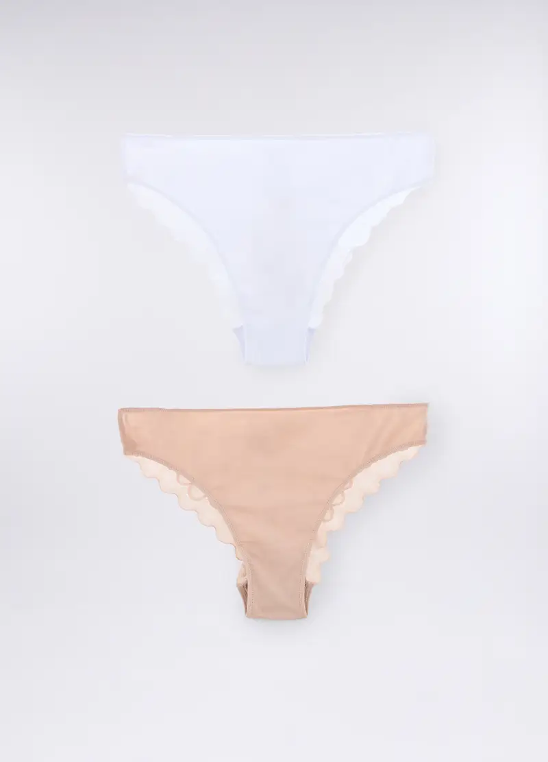 Pack 2 Brasiliana In Jersey Di Cotone Stretch Donna, Bianco/Rosa