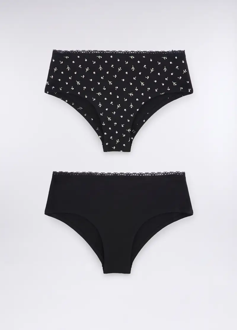 Pack 2 Brasiliana In Jersey Di Cotone Stretch Donna, Nero stampa 1