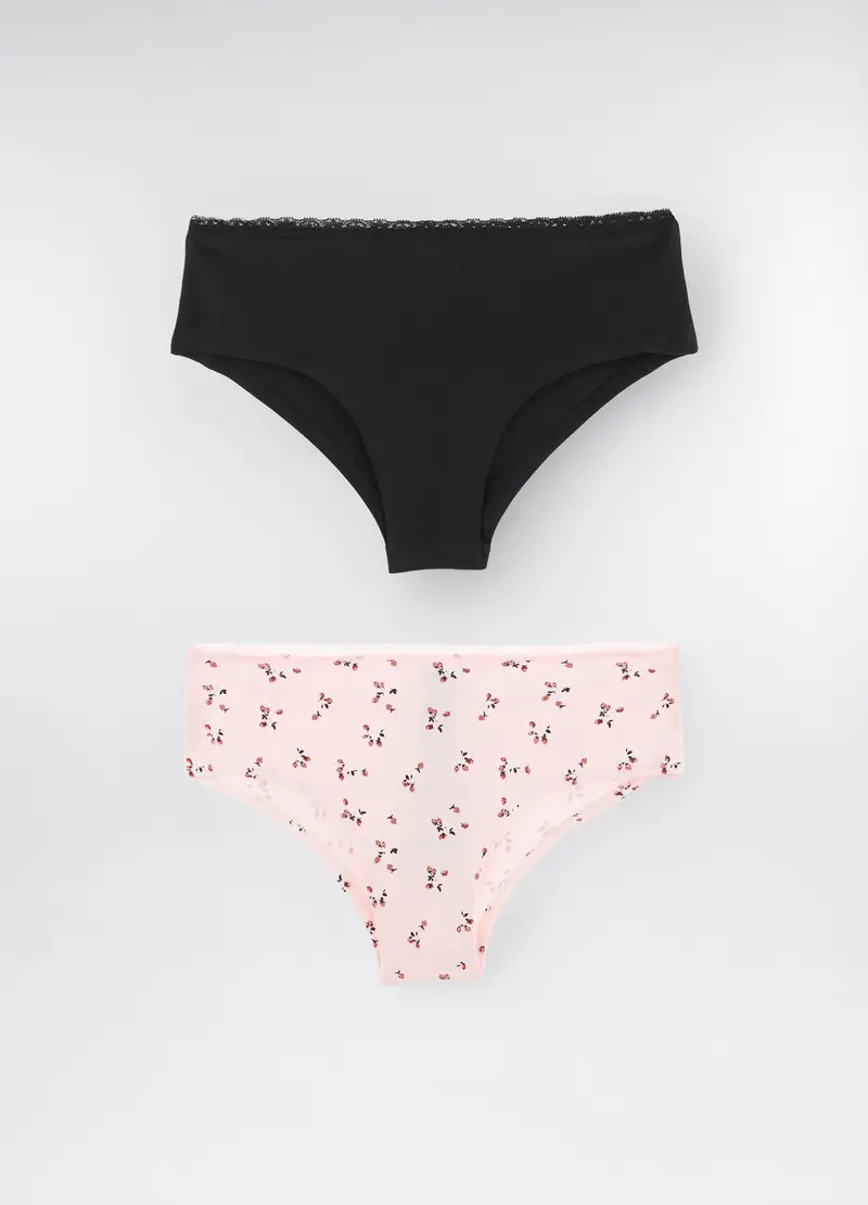 Pack 2 Brasiliana In Jersey Di Cotone Stretch Donna, Rosa/Nero